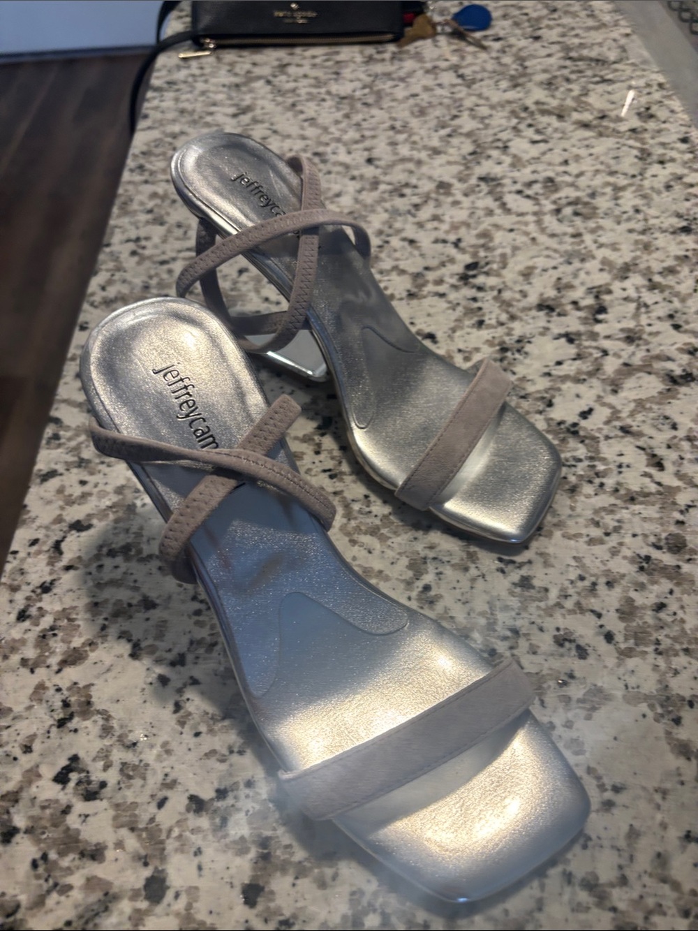 Jeffrey Campbell Silver Insole Taupe Suede Strappy Heel